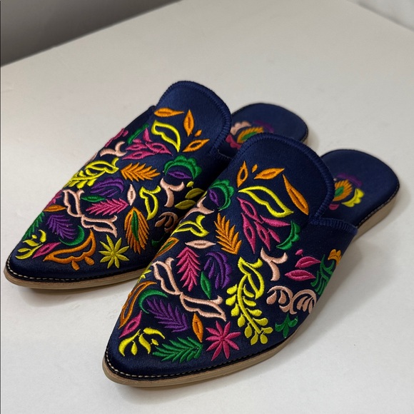 Floral Embroidered Mules - Navy Multicolor - Picture 5 of 8
